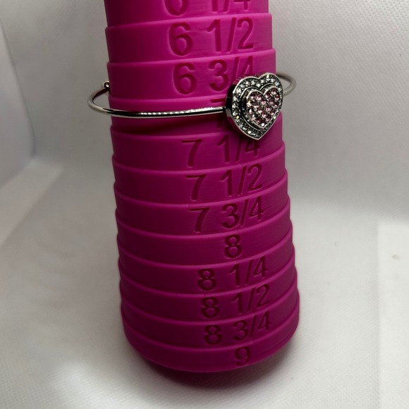 Pink Rhinestone‎ and Silver Tone Heart Bangle Bracelet Jewelry Set - Picture 5 of 5